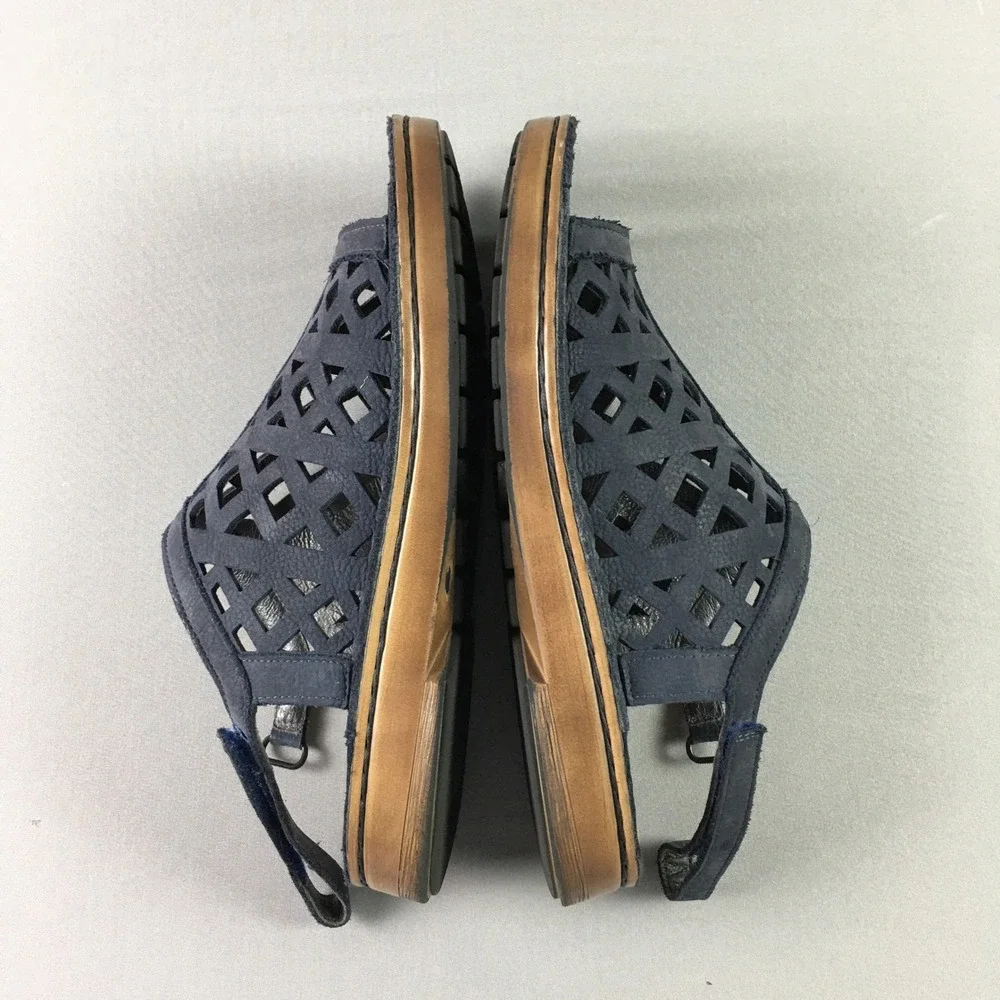 Naot Amadora Women Sandals 41 10-10.5 Blue Leather Laser Cut Straps Shoes